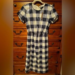 Navy/white sequined gingham J Crew dress NWT fully lined back zipper
